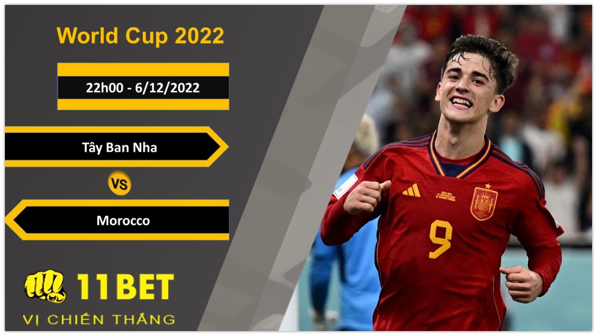 11BET Soi kèo Tây Ban Nha vs Morocco, 22h00, 6/12/2022