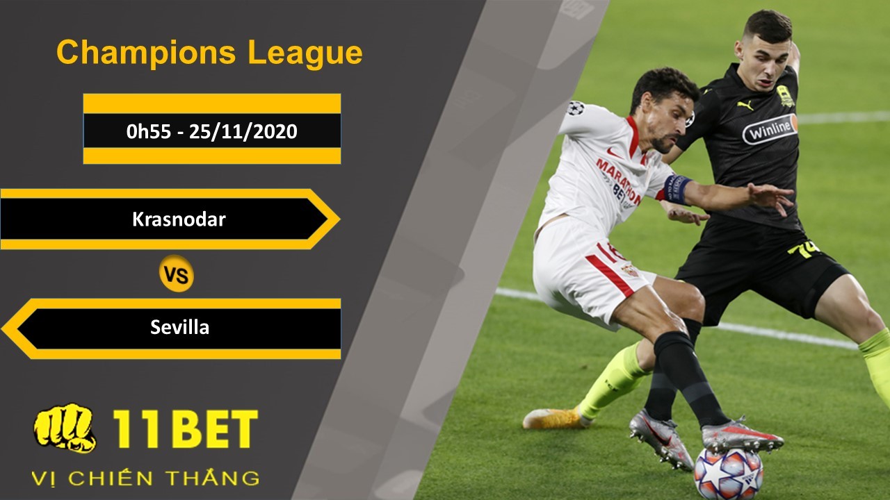 11BET Soi kèo Krasnodar vs Sevilla, 0h55, 25/11/2020